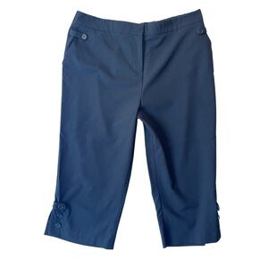 Susan Graver capri pants XL Black Front pockets Elastic waist Button trim Womens